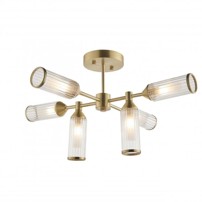 Wireless track lighting for easy installationHourglass 6/4Lt Semi Flush - Satin Brass Wireless track lighting for easy installationHourglass 6/4Lt Semi Flush - Satin Brass