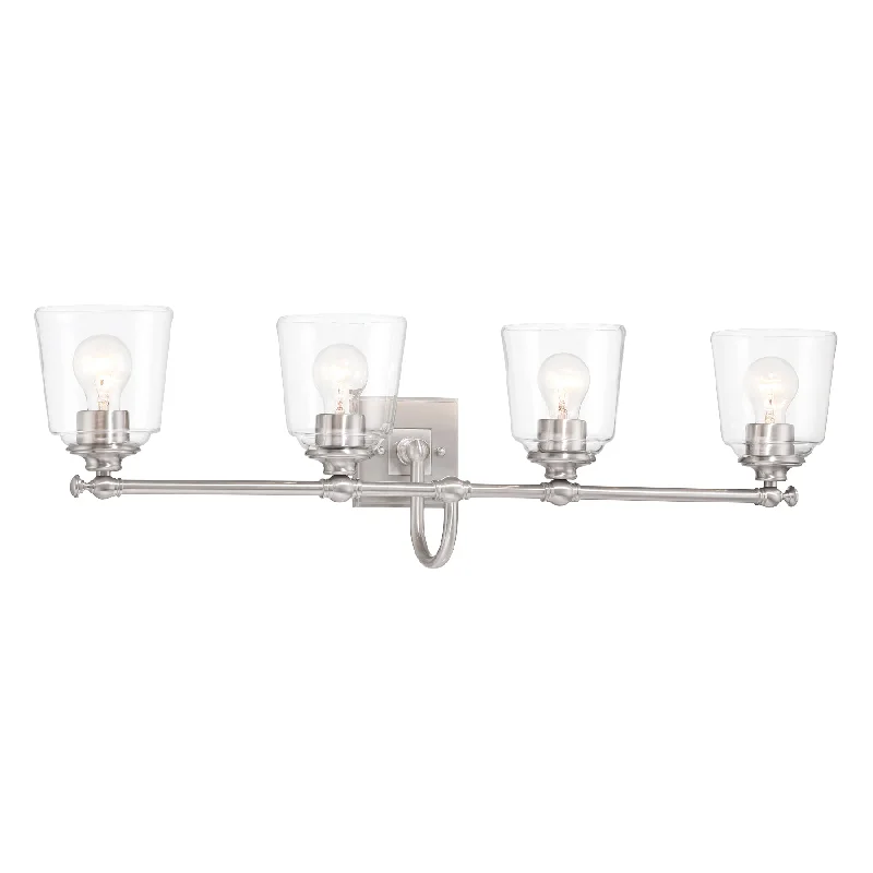 Industrial Exit Sign Lighting for Quick EvacuationAntonia 35" 4 Lights Vanity Light Brushed Nickel Finish Industrial Exit Sign Lighting for Quick EvacuationAntonia 35" 4 Lights Vanity Light Brushed Nickel Finish