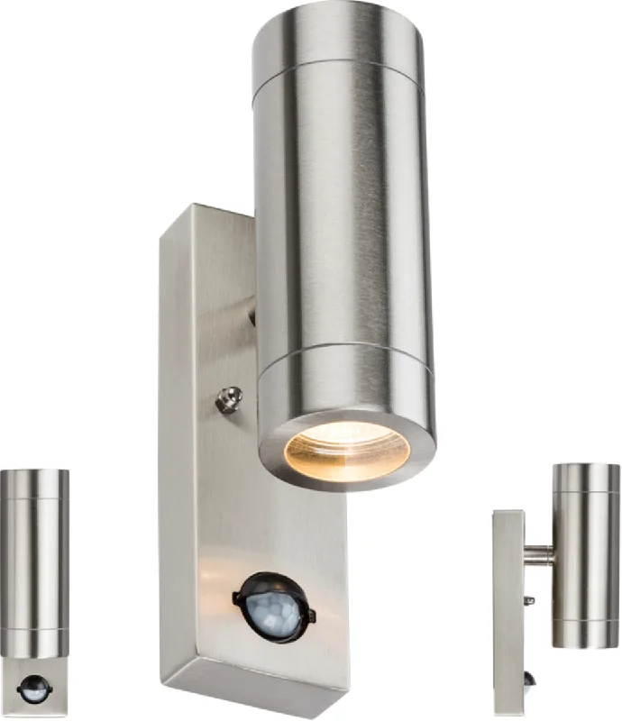Track lighting with motion - sensor capabilitiescoastal style wall lamps with nautical elements for beachfront homesKnightsbridge 230V IP44 2 X GU10 Stainless Steel Up/Down Wall Light with Pir Track lighting with motion - sensor capabilitiescoastal style wall lamps with nautical elements for beachfront homesKnightsbridge 230V IP44 2 X GU10 Stainless Steel Up/Down Wall Light with Pir