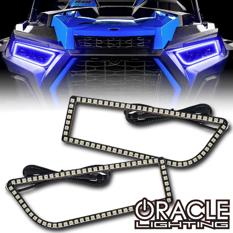 Track lighting with colored glass accentsORACLE Lighting 2014-2023 Polaris RZR 900 / 1000 Turbo Dynamic ColorSHIFT RGB+A Surface Mount Headlight Halo Kit