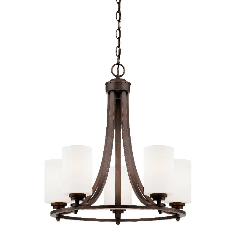 French Country Chandeliers with a Romantic AuraFrench Country Chandeliers with a Romantic Aura5 Lamps Bristo Chandelier - Rubbed Bronze - Etched White Glass - 21in Diameter - E26 Medium Base