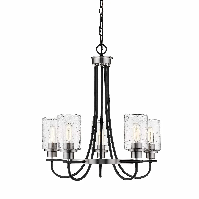 Chandeliers with Multiple Lights for Maximum IlluminationChandeliers with Multiple Lights for Maximum Illumination5 Lamps Clifton Chandelier - Matte Black / Brushed Nickel - Clear Seeded Glass - 25.5in Diameter - E26 Medium Base Chandeliers with Multiple Lights for Maximum IlluminationChandeliers with Multiple Lights for Maximum Illumination5 Lamps Clifton Chandelier - Matte Black / Brushed Nickel - Clear Seeded Glass - 25.5in Diameter - E26 Medium Base