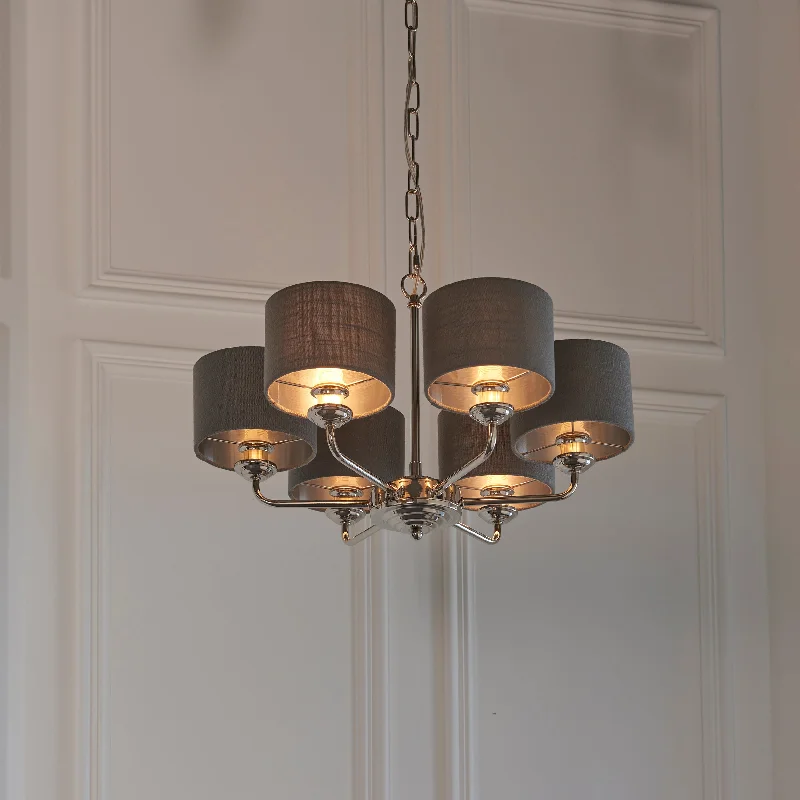Large Chandeliers for Grand Halls and FoyersLarge Chandeliers for Grand Halls and FoyersEndon Highclere 6lt Multi Arm Bright Nickel & Charcoal