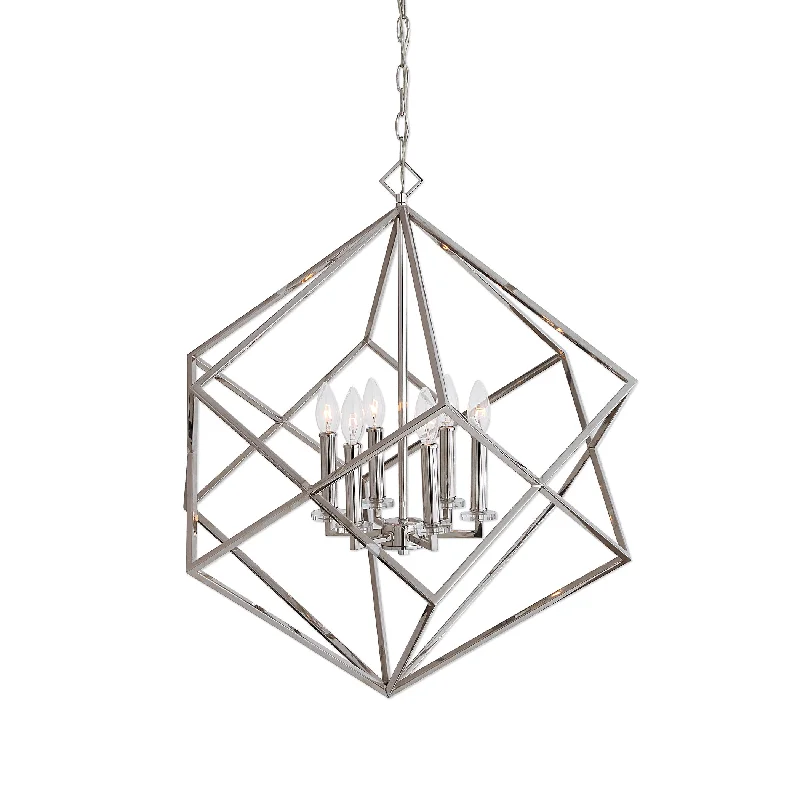 Chandeliers with Clear Crystal for a Sparkling EffectChandeliers with Clear Crystal for a Sparkling EffectEUCLID 6 LIGHT NICKEL CUBE PENDANT