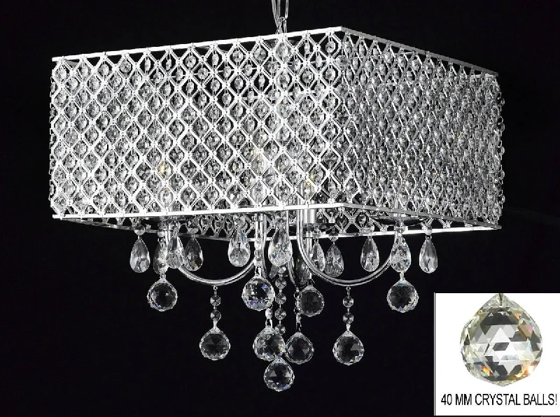 Chandeliers with Frosted Glass for a Softer Light DiffusionChandeliers with Frosted Glass for a Softer Light DiffusionModern Contemporary Chrome / Crystal 4-light Square Ceiling Chandelier Chandeliers Lighting With 40MM CRYSTAL BALLS - G7-B6/2129/4