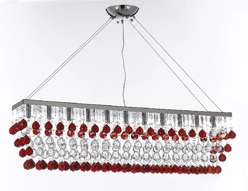 Chandeliers with Adjustable Arms for Directional LightingChandeliers with Adjustable Arms for Directional LightingModern Contemporary "Rain Drop" Linear Chandelier Light Lighting Chandelier- Dressed with Ruby Red Crystal Balls Great for Dining Room or Billiard Pool Table Lighting - F7-B966/926/11