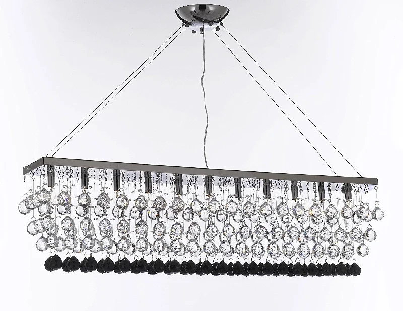 Chandeliers with Murano Glass for a High - End Artistic TouchChandeliers with Murano Glass for a High - End Artistic TouchModern Contemporary "Rain Drop" Linear Chandelier Light Lighting Chandeliers- Dressed w/Jet Black Crystal Balls Great for Dining Room or Billiard Pool Table Lighting - F7-B952/926/11