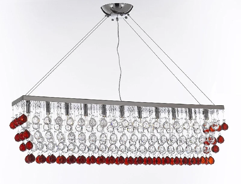 Ceiling - Mounted Chandeliers for Standard CeilingsCeiling - Mounted Chandeliers for Standard CeilingsModern Contemporary "Rain Drop" Linear Chandelier Light Lighting Chandeliers - Dressed w/Ruby Red Crystal Balls Great for Dining Room or Billiard Pool Table Lighting - F7-B965/926/11