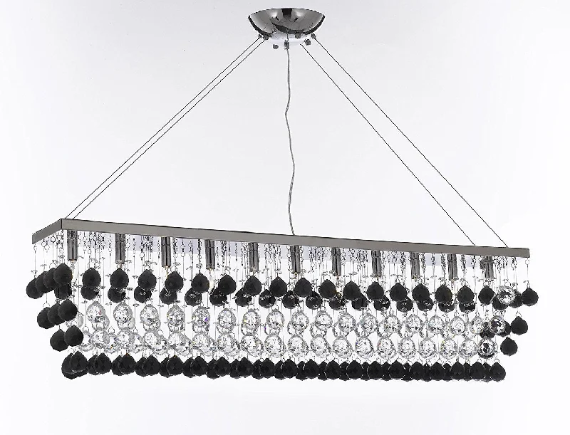 Victorian - Inspired Chandeliers with Ornate DetailsVictorian - Inspired Chandeliers with Ornate DetailsModern Contemporary "Rain Drop" Linear Chandelier Light Lighting Chandeliers- Dressed with Jet Black Crystal Balls Great Dining Room or Billiard Pool Table Lighting - F7-B956/926/11