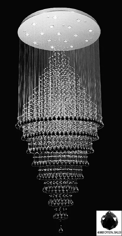 Chandeliers with Metal Frames in Silver FinishChandeliers with Metal Frames in Silver FinishNew ! Modern Contemporary Chandelier Rain Drop Chandeliers H 100" W 41" (Over 8ft Tall!) - Dressed with Jet Black Crystal Balls! Great for Foyer, Entryway, Family Room and More! - G7-B103/6874/16 Chandeliers with Metal Frames in Silver FinishChandeliers with Metal Frames in Silver FinishNew ! Modern Contemporary Chandelier Rain Drop Chandeliers H 100" W 41" (Over 8ft Tall!) - Dressed with Jet Black Crystal Balls! Great for Foyer, Entryway, Family Room and More! - G7-B103/6874/16