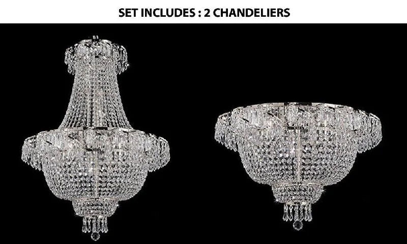 Modern Crystal Chandeliers for Contemporary HomesModern Crystal Chandeliers for Contemporary HomesSet of 2 - 1 French Empire Crystal Chandelier Chandeliers Lighting Silver H30 X Wd24 and 1 Flush French Empire Crystal Chandelier Chandeliers Lighting Silver H19.5 X Wd24 Empire - J10-1EA-CS/928/9 + 1EA-CS/928/9-FLUSH Modern Crystal Chandeliers for Contemporary HomesModern Crystal Chandeliers for Contemporary HomesSet of 2 - 1 French Empire Crystal Chandelier Chandeliers Lighting Silver H30 X Wd24 and 1 Flush French Empire Crystal Chandelier Chandeliers Lighting Silver H19.5 X Wd24 Empire - J10-1EA-CS/928/9 + 1EA-CS/928/9-FLUSH