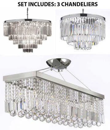 LED Chandeliers for Energy - Efficient LightingLED Chandeliers for Energy - Efficient LightingSet Of 3- 1 Palladium Empress Crystal (Tm) Glass Fringe 3-Tier Chandelier & 1 Retro Palladium Crystal Glass Fringe Chandelier H25" W33.5" & 1 Contemporary Crystal Rectangular Chrome Finish H 21.5" W 19.75" - 1Ea 2164/9 + 1Ea 2164/18 + 1Ea 1120/10