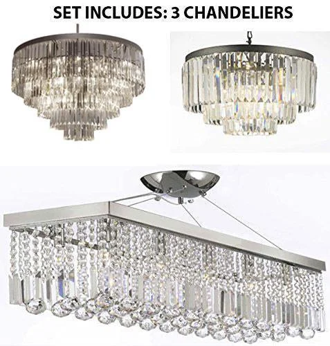 Victorian - Inspired Chandeliers with Ornate DetailsVictorian - Inspired Chandeliers with Ornate DetailsSet Of 3- 1 Palladium Empress Crystal (Tm) Glass Fringe Chandelier And 1 Palladium Crystal Glass Fringe 3-Tier Chandelier And 1 Contemporary Crystal Rectangular Chandeliers Lighting - 1Ea 1157/17 + 1Ea 1100 + 1Ea 1120/10