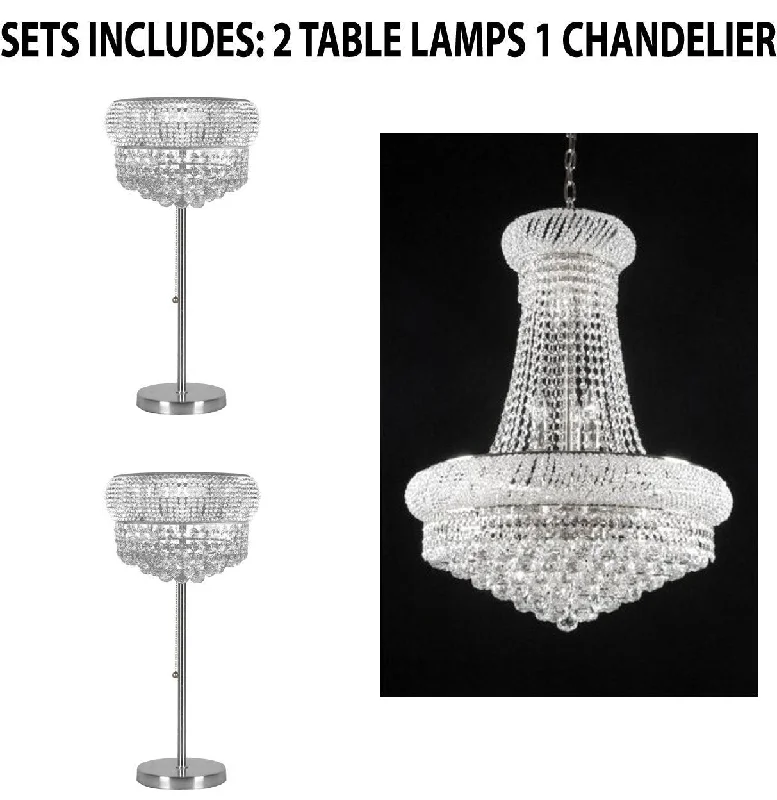 Ceiling - Mounted Chandeliers for Standard CeilingsCeiling - Mounted Chandeliers for Standard CeilingsSet of 3 - 2 Crystal Halo Modern / Contemporary Floating Orb Table Lamp Lighting With Crystal Balls - H 28" W15" and 1 French Empire Crystal Chandelier Chandeliers H32" X W24" - Good for Dining Room! - 2EA TL/541/3 + 1EA SILVER/542/15 Ceiling - Mounted Chandeliers for Standard CeilingsCeiling - Mounted Chandeliers for Standard CeilingsSet of 3 - 2 Crystal Halo Modern / Contemporary Floating Orb Table Lamp Lighting With Crystal Balls - H 28" W15" and 1 French Empire Crystal Chandelier Chandeliers H32" X W24" - Good for Dining Room! - 2EA TL/541/3 + 1EA SILVER/542/15