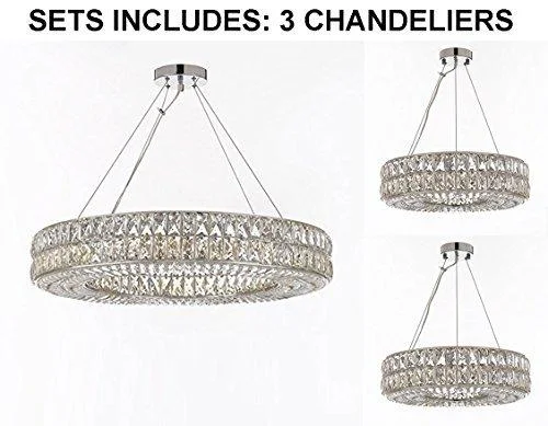 Art Deco Chandeliers for a Retro - Glam LookArt Deco Chandeliers for a Retro - Glam LookSet of 3 -2 Crystal Nimbus Ring Chandeliers Modern/Contemporary Lt. Pendant 20"Wide & 1 Crystal Nimbus Ring Chandelier Modern/Contemporary Lt. Pendant 32"Wide-Good for Dining Room, Foyer and More! - 2EA 3063/8 + 1 EA 3063/12