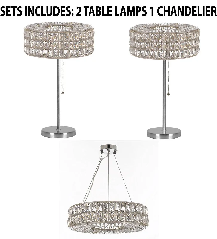 French Country Chandeliers with a Romantic AuraFrench Country Chandeliers with a Romantic AuraSet of 3 - 2 Crystal Nimbus Ring Modern / Contemporary Table Lamp Lighting H 28" W15" & 1 Crystal Nimbus Ring Chandelier Modern / Contemporary Lighting Pendant 20" Wide - Good for Dining Room! - 2 EA TL/3063/3 + 1 EA 3063/8 French Country Chandeliers with a Romantic AuraFrench Country Chandeliers with a Romantic AuraSet of 3 - 2 Crystal Nimbus Ring Modern / Contemporary Table Lamp Lighting H 28" W15" & 1 Crystal Nimbus Ring Chandelier Modern / Contemporary Lighting Pendant 20" Wide - Good for Dining Room! - 2 EA TL/3063/3 + 1 EA 3063/8