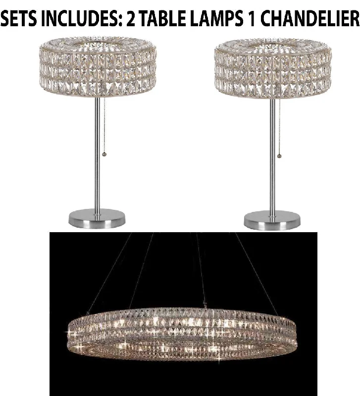 Chandeliers with Colored Glass for a Splash of ColorChandeliers with Colored Glass for a Splash of ColorSet of 3 - 2Crystal Nimbus Ring Modern/Contemporary Table Lamp Lighting H 28" W15" & 1 Crystal Nimbus Ring Chandelier Modern/Contemporary Lighting Pendant 59" Wide-Good for Dining Room! H6.5"XW59" - 2 EA TL/3063/3 + 1 EA 3063/21 Chandeliers with Colored Glass for a Splash of ColorChandeliers with Colored Glass for a Splash of ColorSet of 3 - 2Crystal Nimbus Ring Modern/Contemporary Table Lamp Lighting H 28" W15" & 1 Crystal Nimbus Ring Chandelier Modern/Contemporary Lighting Pendant 59" Wide-Good for Dining Room! H6.5"XW59" - 2 EA TL/3063/3 + 1 EA 3063/21