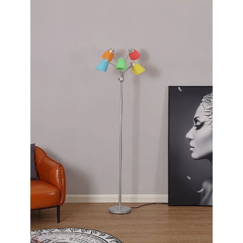 Smart Floor Lamp with Voice Control and Bluetooth ConnectivitySmart Floor Lamp with Voice Control and Bluetooth ConnectivityBrightech Medusa 74" Platinum Silver Modern 5-Light Height Adjustable Gooseneck LED Floor Lamp with 5 Multicolored Cone Shades