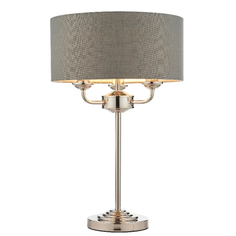 Fabric Floor Lamp with a Linen Shade for a Relaxed AestheticFabric Floor Lamp with a Linen Shade for a Relaxed AestheticEndon Highclere 3 Light Nickel Table Lamp - Charcoal Shade Fabric Floor Lamp with a Linen Shade for a Relaxed AestheticFabric Floor Lamp with a Linen Shade for a Relaxed AestheticEndon Highclere 3 Light Nickel Table Lamp - Charcoal Shade