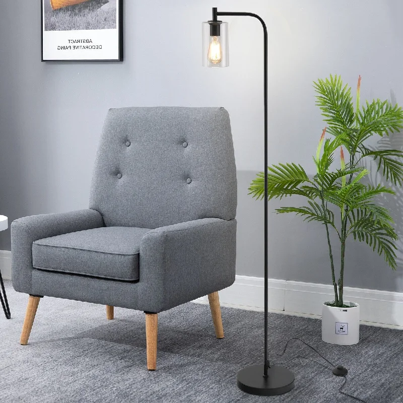 Industrial Style Floor Lamp with Exposed Bulbs for Loft ApartmentsIndustrial Style Floor Lamp with Exposed Bulbs for Loft ApartmentsHOMCOM Modern Stylish Tall Pole Floor Lamp, Land Light with Metal Base, Cylindrical Shaped Glass Shade, Black